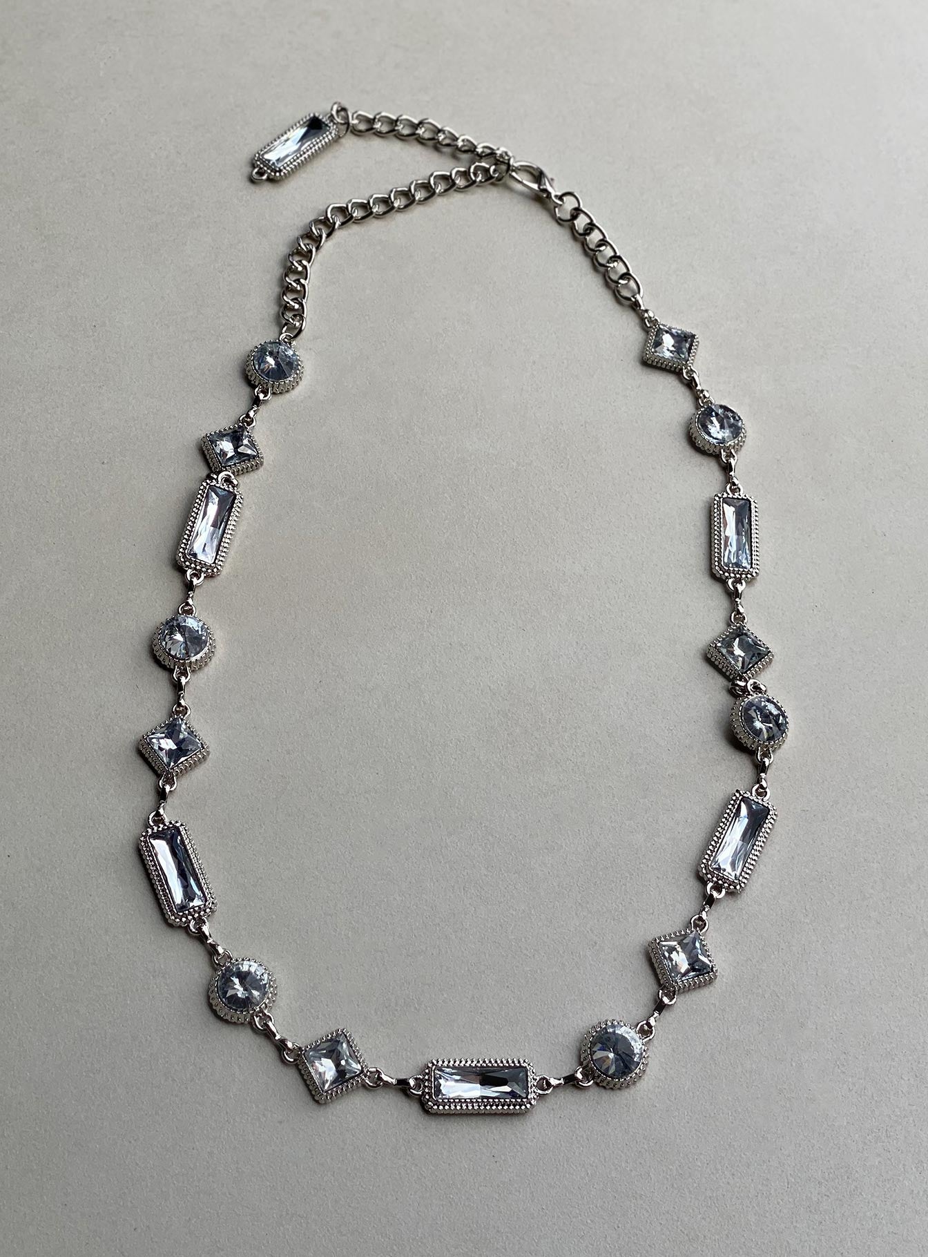 Chain belt Silver toned  Oversized rhinestones Lobster clasp fastening 