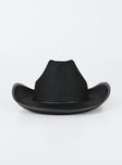 Cowboy hat Faux felt material  Adjustable chin strap  Semi-stiff brim  OSFM 