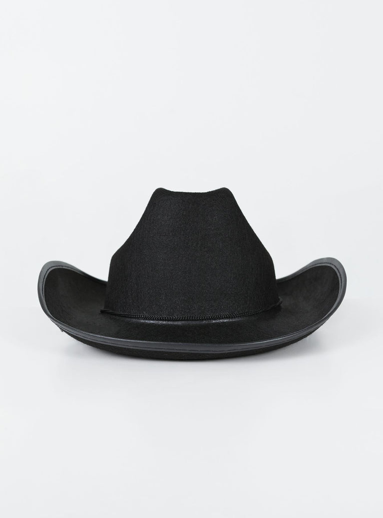 Cowboy hat Faux felt material  Adjustable chin strap  Semi-stiff brim  OSFM 