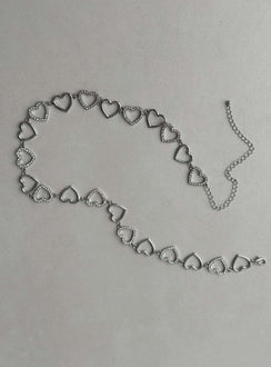 Chain belt Heart design Silver-toned Diamante detail Lobster clasp fastening 