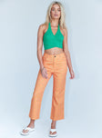 front view of model wearing Princess Polly Ivy Floral Straight Leg Jeans Orange Mid Rise 