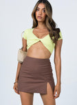   front view of model wearing Princess Polly Keelia Mini Skirt Brown 