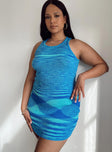 side view of model wearing Princess Polly Elish Mini Dress Blue Curve 