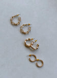 Hoop earring pack Pack of three Each style differs Gold-toned Stud fastening