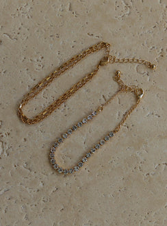 Bracelet set Pack of two One double chain design Gold-toned Diamante detail