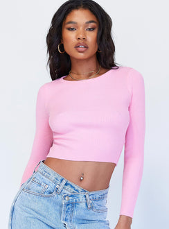 front view of model wearing Princess Polly Jax Long Sleeve Top Pink 