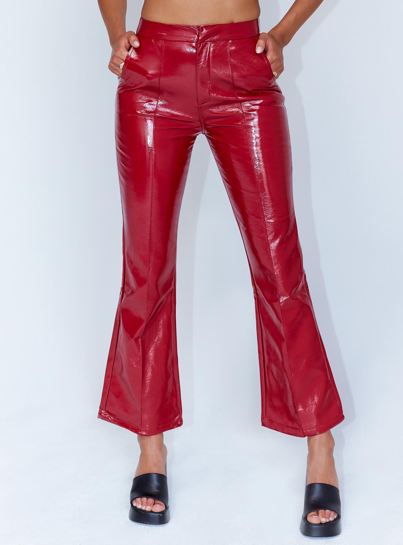 front view of model wearing Princess Polly Madi Pu Pant Red 
