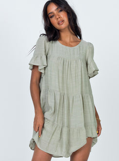 side view of model wearing Princess Polly Miami Mini Dress Sage 