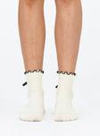 Crew socks Bow detail Lettuce edge cuff Good stretch