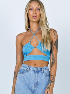 front view of model wearing Princess Polly Vanessa Top Blue 