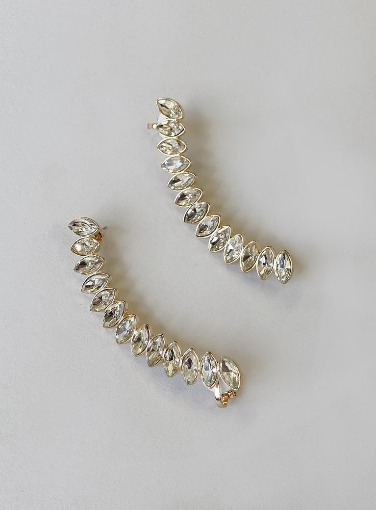 Ear crawler Stud fastening Diamante detail Gold-toned 