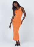 side view of model wearing Princess Polly Everlast Midi Dress Orange 