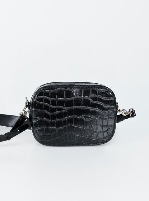 Crossbody bag  Princess Polly Exclusive Faux leather material  Croc print  Removable & adjustable crossbody strap  Silver-toned hardware  Two internal pockets  Flat base 