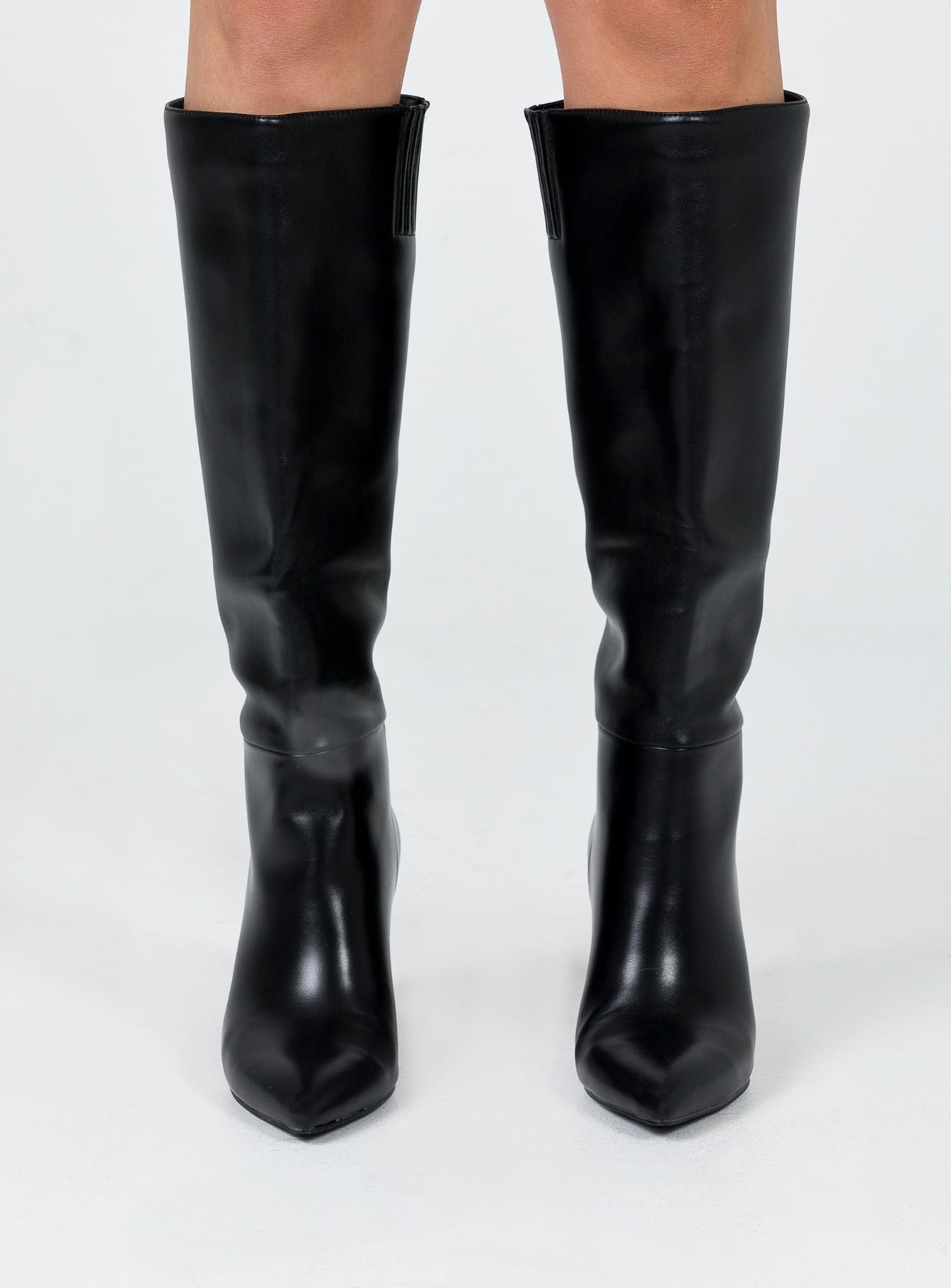 Knee high boots  Princess Polly Exclusive Upper: 100% PU Lining: 100% Textile Outsole: 100% TPU Faux leather material  Slip on design   Pointed toe  Block heel 