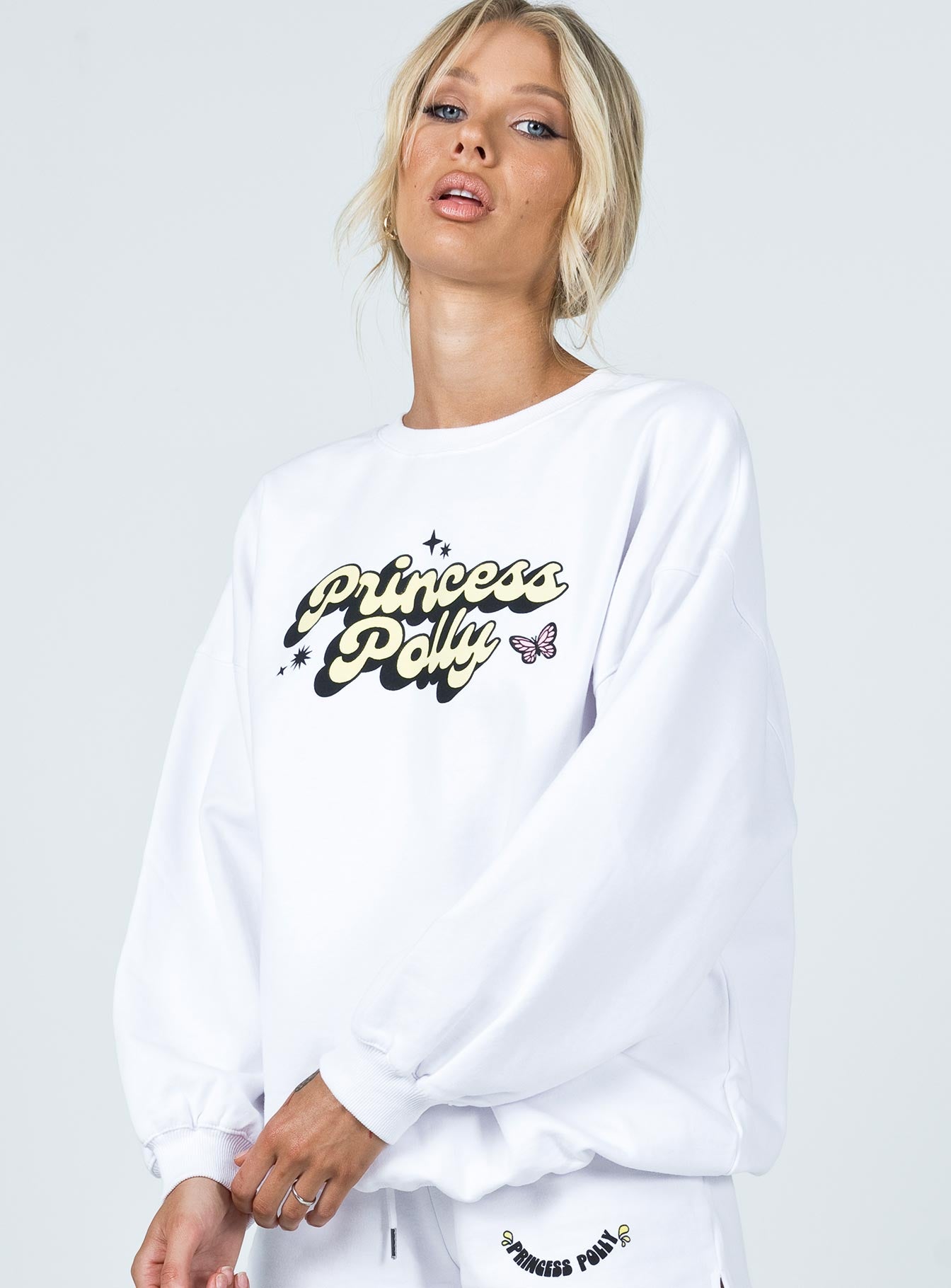 Princess Polly Yasmin Crew Neck Sweatshirt White