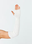 Gloves Knit material Thumb holes Above elbow length Good stretch