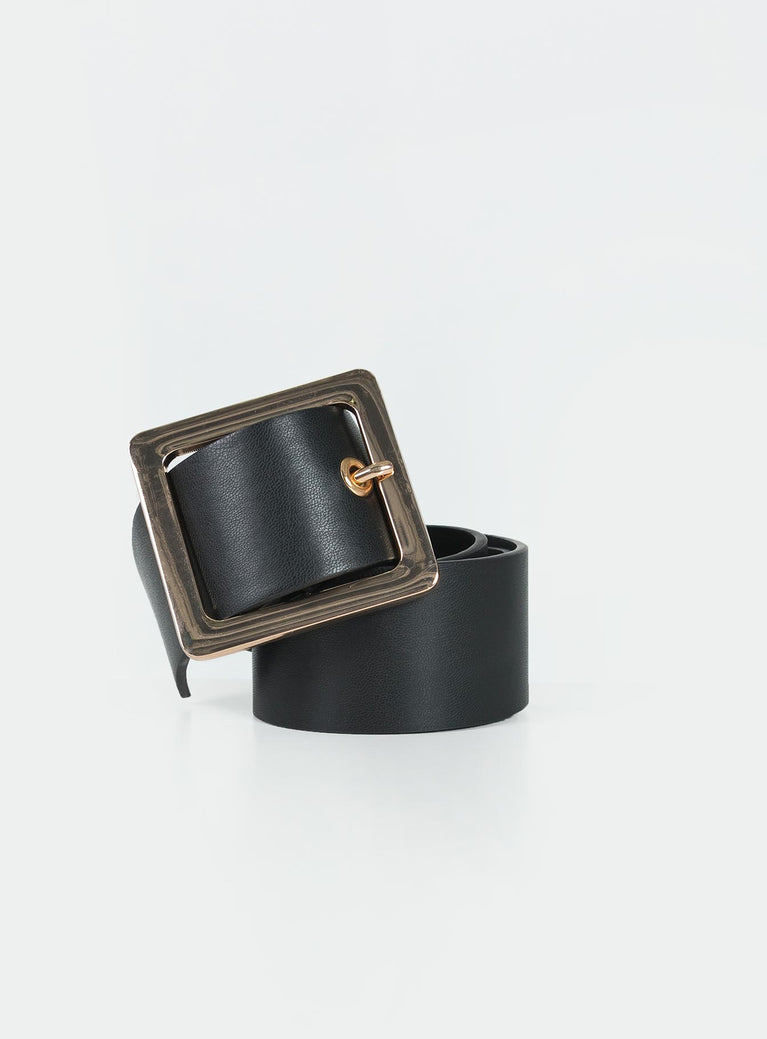 Waist belt Faux leather material Square shaped buckle Gold toned hardware