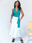   front view of model wearing Princess Polly Tyra Satin Midi Skirt White 