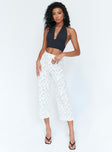 front view of model wearing Princess Polly Nelly Wide Leg Face Print Pants White 