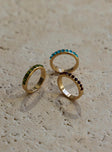 Ring pack Pack of three  Gold-toned  Gemstone detail 