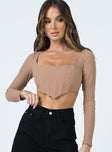 product Princess Polly Three Fourth Sleeves Sweetheart  Greer Long Sleeve Top Tan