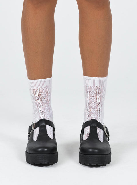 Loafer Faux matte leather material Silver-toned buckle Rounded toe Platform base Padded footbed Treaded sole