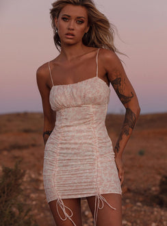 front view of model wearing Princess Polly Ivy Hollow Mini Dress White/Pink 