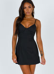 side view of model wearing Princess Polly Novella Mini Dress Black 