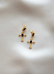 Earrings Cross drop charm Diamante detailing Stud fastening  Gold-toned