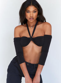 side view of model wearing Princess Polly Soleil Long Sleeve Top Black 