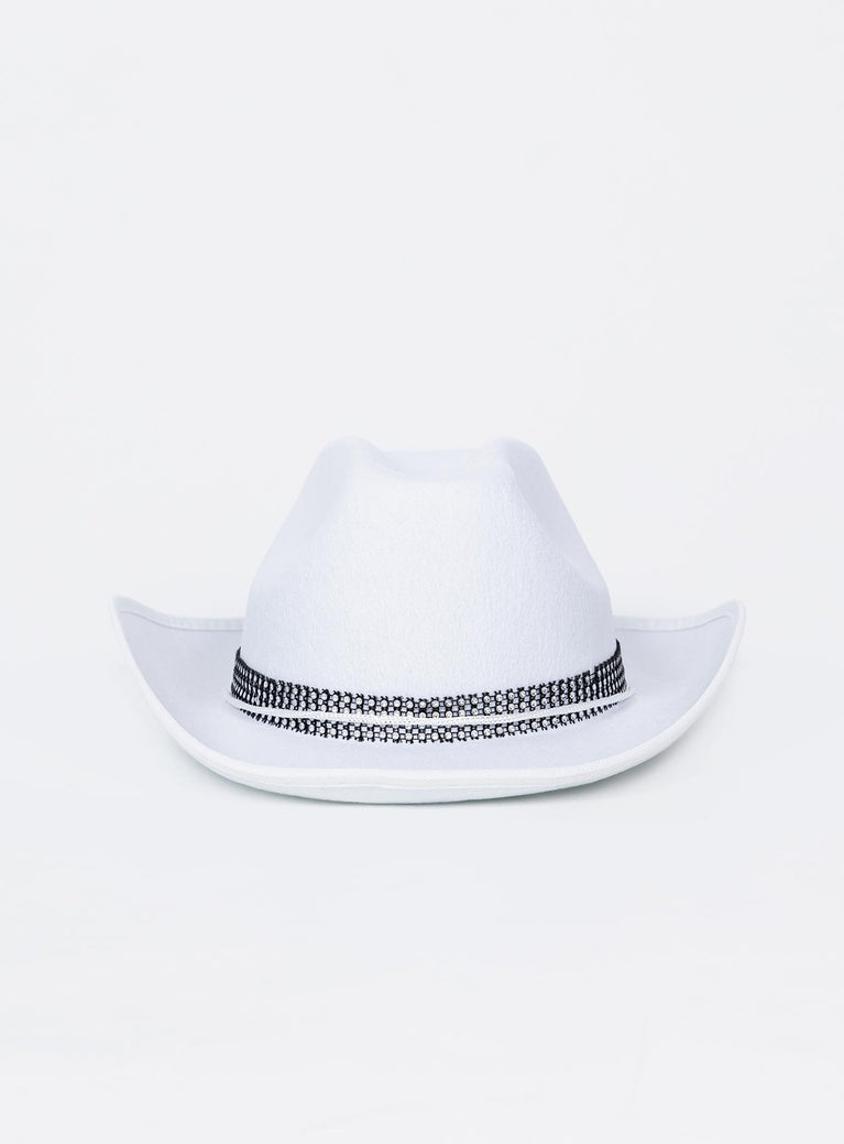 Cowboy hat  Princess Polly Exclusive Felt material  Diamante band  Adjustable rope chin strap  Stiff brim  OSFM 
