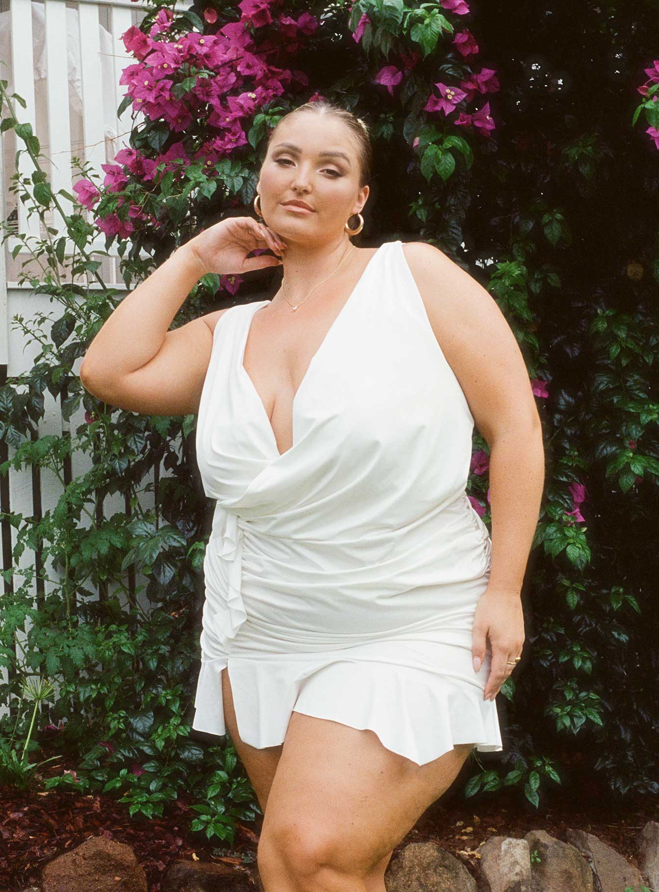 front view of model wearing Princess Polly Devotion Mini Dress White Curve 