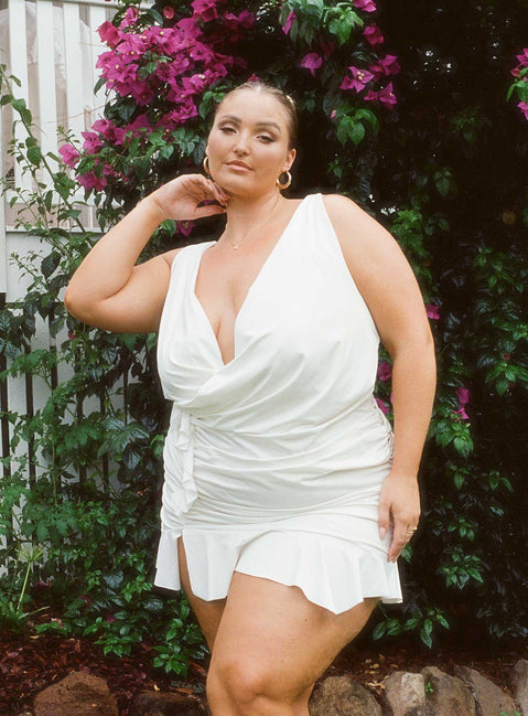 front view of model wearing Princess Polly Devotion Mini Dress White Curve 