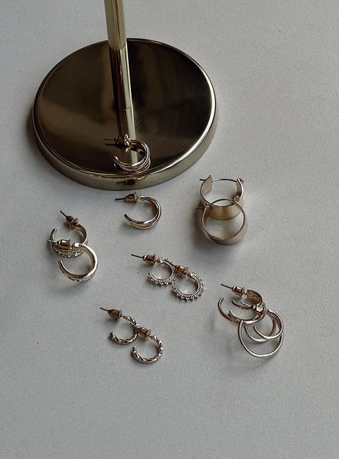 Earring pack Pack of six styles All hoop design Stud fastening Gold-toned Each style differs