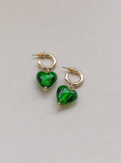 Earrings 55% coloured glaze  40% zinc alloy 5% iron Stud fastening  Hoop look Heart drop charm 
