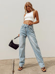 product Princess Polly High Waisted  Holly Asymmetric Straight Leg Jean Light Wash Denim Petite