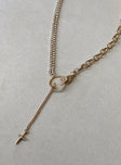 Necklace Single chunky style chain Diamante detail Gold-toned Drop charm Lobster clasp fastening