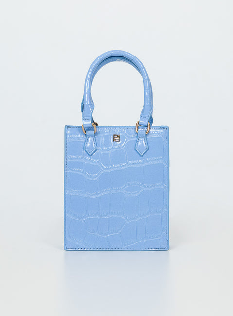 Handbag 100% PU Faux leather material  Croc print  Twin handles  Removable & adjustable shoulder strap  Internal card slip  Magnetic button fastening  Flat base