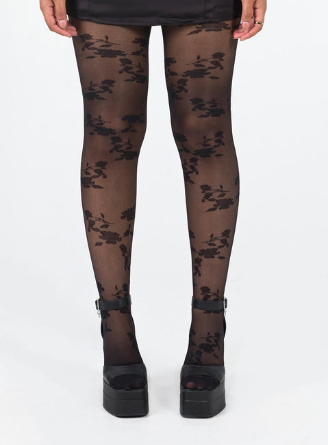 Stockings High waisted fit Floral print Sheer design Hand wash only 