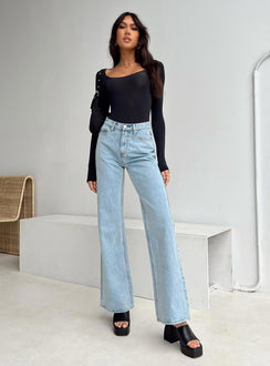 side view of model wearing Princess Polly Malllard Bodysuit Black Full Sleeves Scoop Neck 