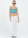 Crop top Knit material Striped print Fixed shoulder straps Scooped neckline