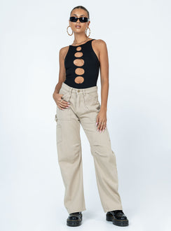 front view of model wearing Princess Polly Nash Bodysuit Black Sleeveless Crew Neck 