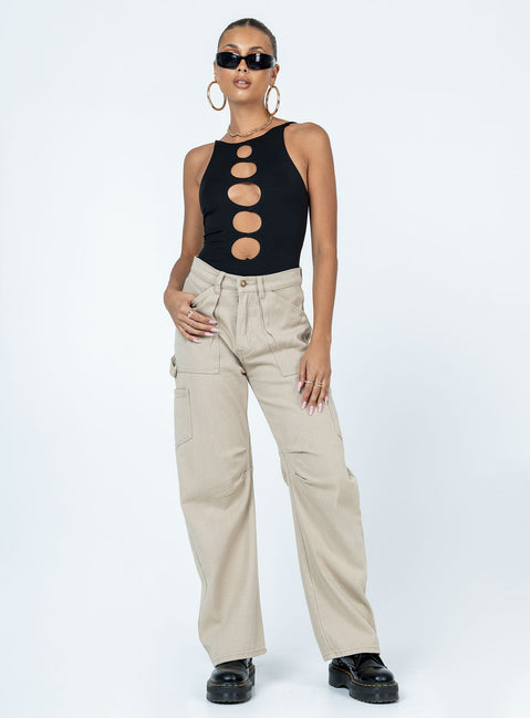 front view of model wearing Princess Polly Nash Bodysuit Black Sleeveless Crew Neck 