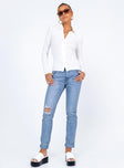 front view of model wearing Princess Polly Osuna Denim Jeans Mid Rise 