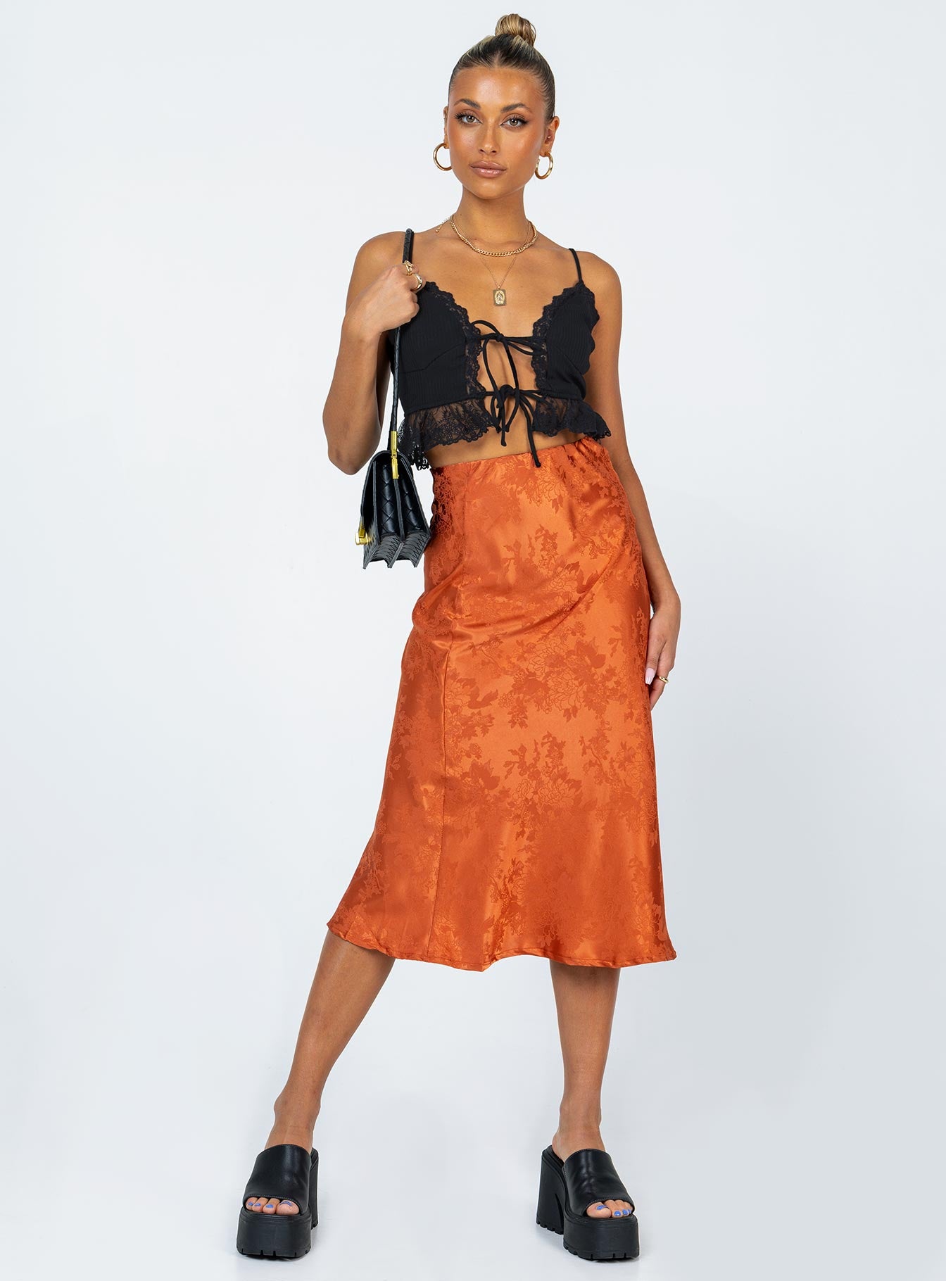 front view of model wearing Princess Polly Arie Top Black 