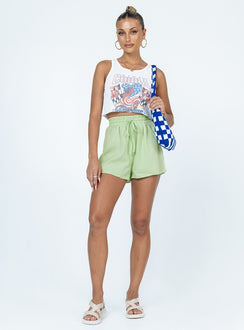 Shorts Gingham print  Elasticated drawstring waist  Faux back pocket 