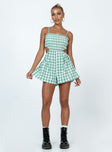 Romper Gingham print  Elasticated shoulder straps  Shirred top  Exposed back 