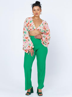 front view of model wearing Princess Polly Antonio Long Sleeve Top Pink Floral 