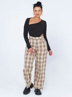 front view of model wearing Princess Polly Maira Long Sleeve Bodysuit Black Full Sleeves Asymmetric Neckline 