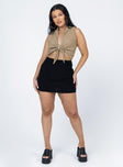 front view of model wearing Princess Polly Hutington Top Beige Sleeveless Plunger 